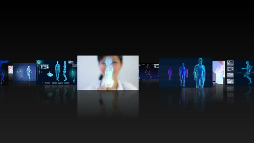 Montage fly through 3D clips medical research professionals working in a modern laboratory and CG digital images