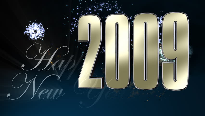 Happy New Year 2009 3d animation. Seamless looping from 14s 21f  by SMPTE Non-drop (29,97 fps)