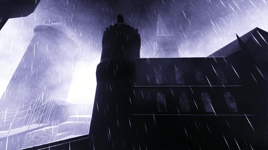 Halloween castle with huge lightning