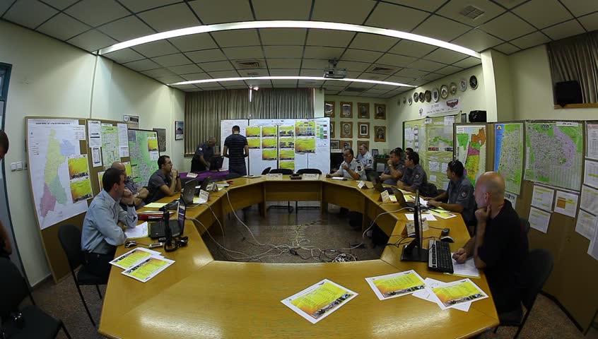 TEL AVIV, ISRAEL - OCTOBER 21: Firefighters get instructions and safety briefing in headquarters before earthquake simulation drill in Tel Aviv, Israel, October 21, 2012