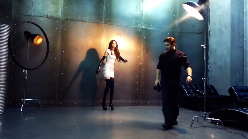 Backstage of photo shooting. Fast motion effect.
