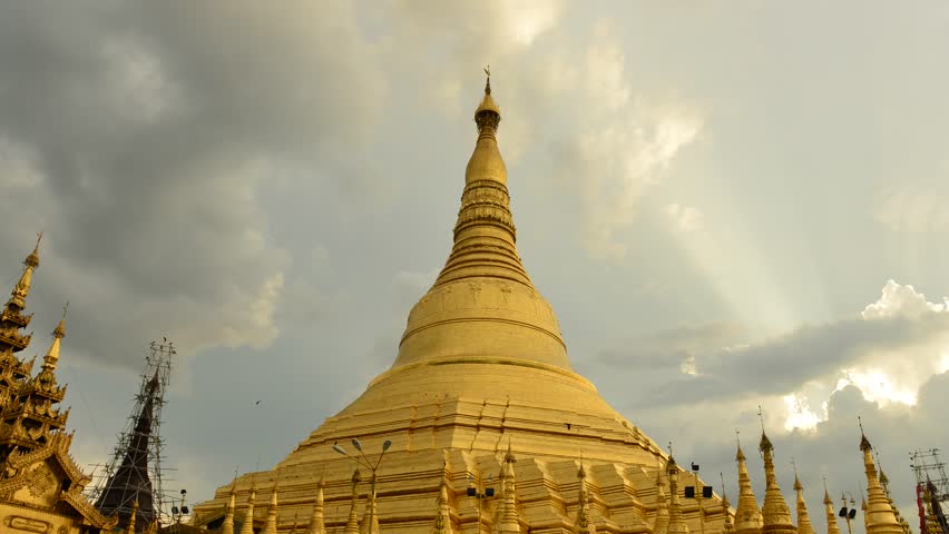 YANGON, MYANMAR - OCTOBER 24: Time lapse of Shwedagon Pagoda Yangon on October 24, 2012 in Yangon, Myanmar