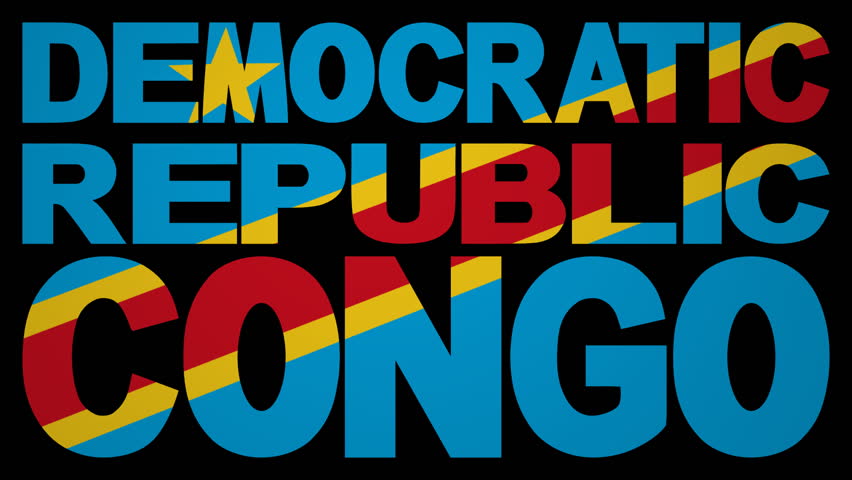 Democratic Republic of Congo text with fluttering flag animation