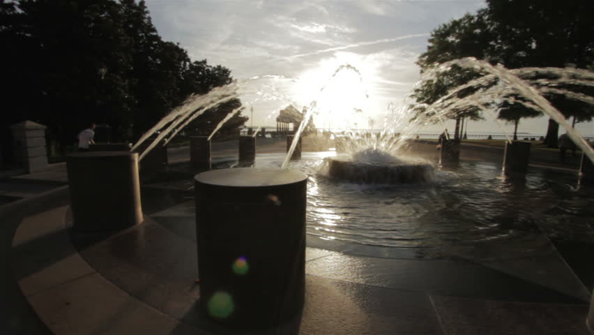 Water fountain on boardwalk in Charleston, Sc.