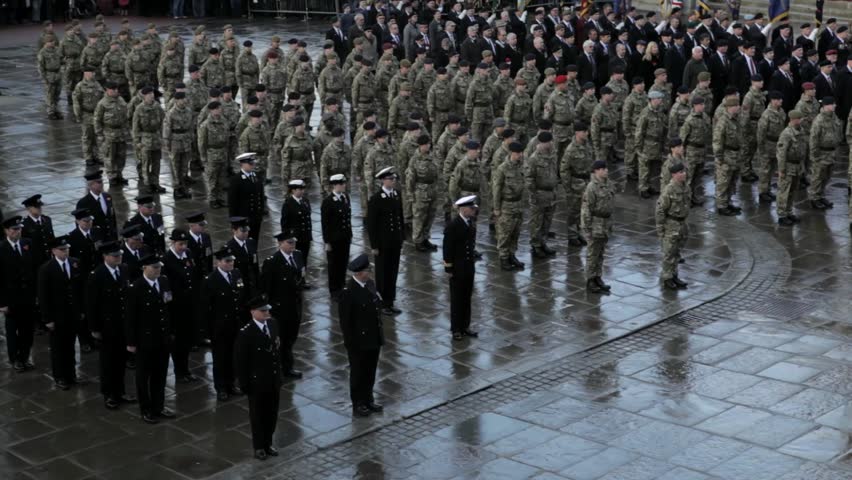 PRESTON, UK - NOVEMBER 11: Service personnel from the UK armed forces participating in the Remembrance Day march and service at the Cenotaph, Preston, UK on the 11th November 2012.