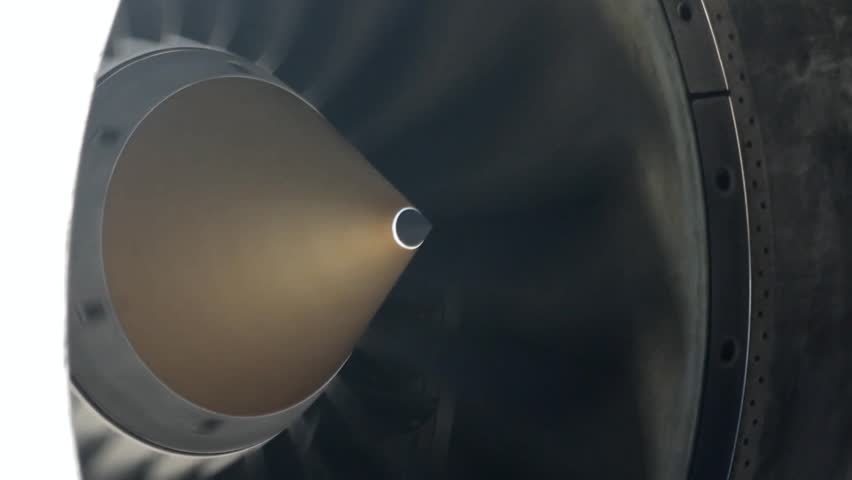 Slow Spinning Jet Engine Turbine Blades Closeup