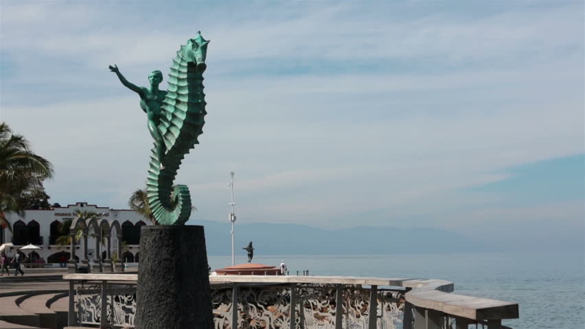 PUERTO VALLARTA, MEXICO - CIRCA NOV 2012: Malecon Boardwalk seahorse sculpture circa November 2012 in Puerto Vallarta, Mexico.