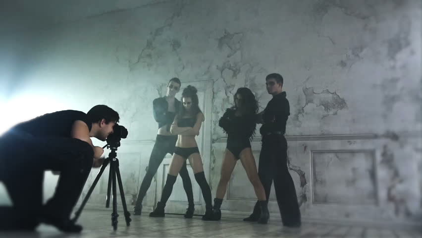 Backstage of photo shooting. Fast motion effect.
