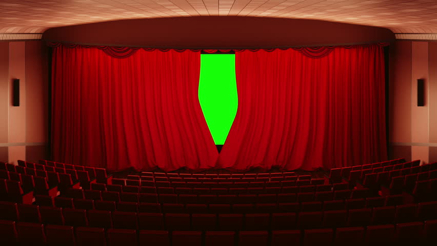 Opening red cinema curtains.  curtains open to reveal a screen in 16x9 aspect ratio. The Alpha Channel is included.