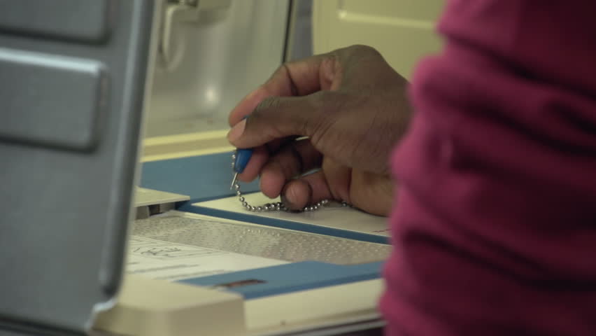Voting, close up of hands punching ballot