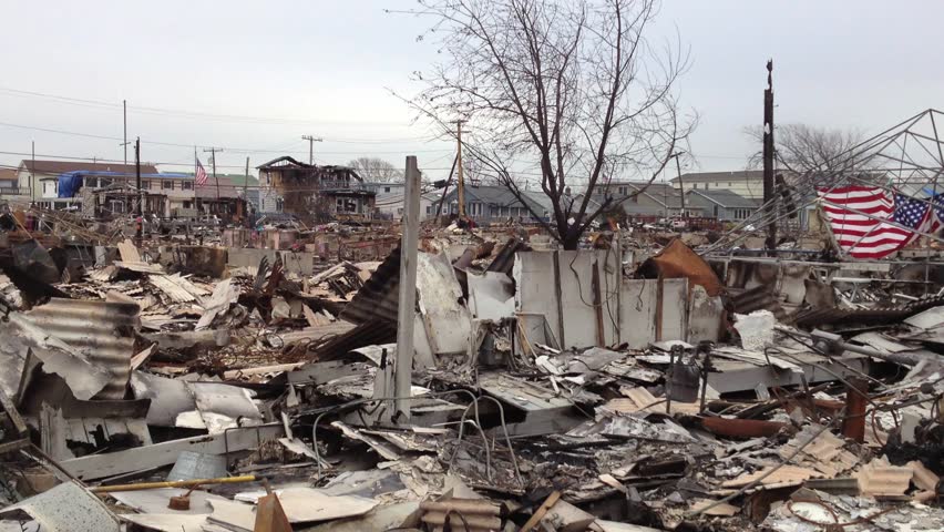 BREEZY POINT, QUEENS, NY-December 2, 2012: Video clip of wreckage and debris from homes destroyed by devastating fire during Hurricane Sandy.   111 homes were destroyed in the out-of-control blaze.