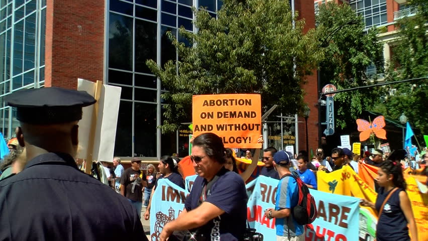 Charlotte, North Carolina-September 3: A pro-choice protester carries a sign boldly during the Democratic National Convention September 3, 2012 Charlotte, NC USA