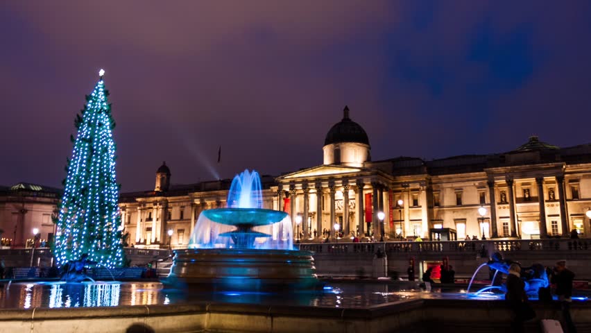 LONDON CIRCA 2012:  Hyper Lapse - Time lapse of Trafalgar Square in motion during christmas time, in London