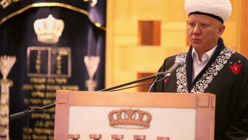 MOSCOW - JAN 27: Main mufti of Moscow Albir Krganov speaks on tribune in moscow synagogue Beis Menachem at International Holocaust Remembrance Day, on Jan 27, 2012, Moscow, Russia.