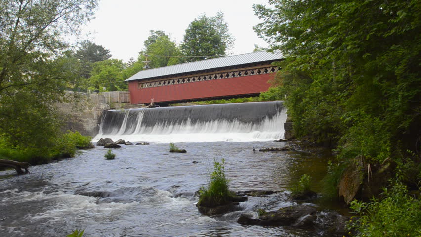 Covered Bridges of Vermont by river One Dollar Fine Chiselville Bridge in Arlington VT 1870 wood wooden red