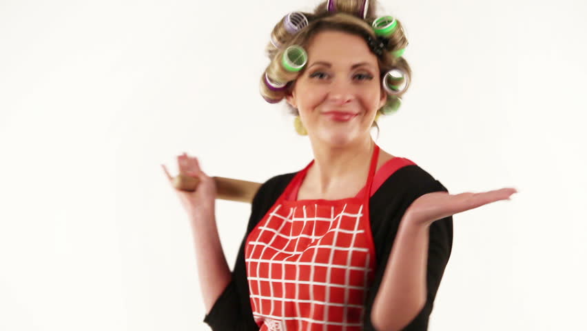 Funny housewife with Rolling pin