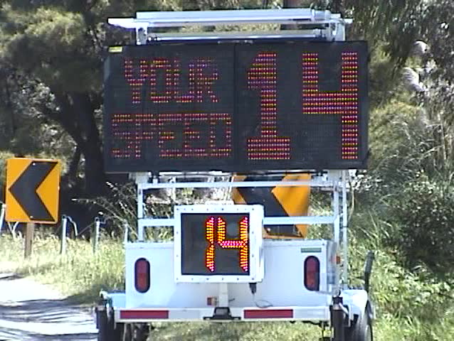 an electronic Speed detector displays a nice message and your travel speed