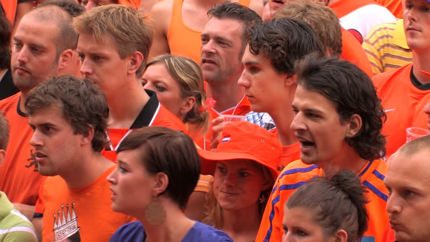 GRONINGEN, HOLLAND - JULY 11: Dutch soccer fans supporting their team during the final of the FIFA World Cup 2010 Netherlands vs. Spain - July 11, 2010 in Groningen, the Netherlands.