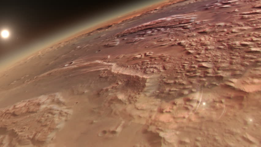 Planet Mars with sunrise in space
