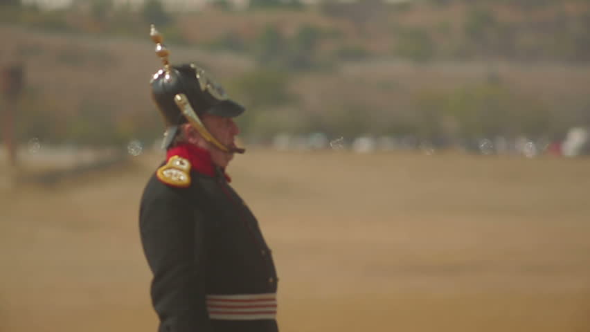 CRIMEA, UKRAINE â SEPTEMBER 29, 2012: General of Russian troops gives an order during reenactment of Battle of Alma (Crimean War 1853 - 1856) on a historical festival in Crimea.