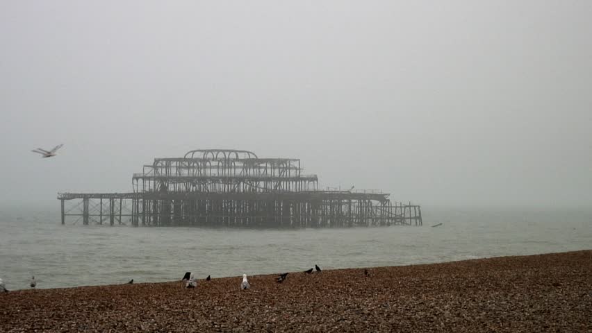 the remains of brighton pier in the UK after the structure collapsed into the sea