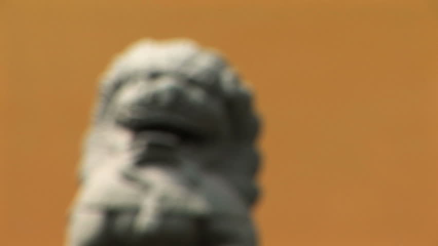 Chinese stone lion coming into focus, Jade Buddha Temple, Shanghai, China 