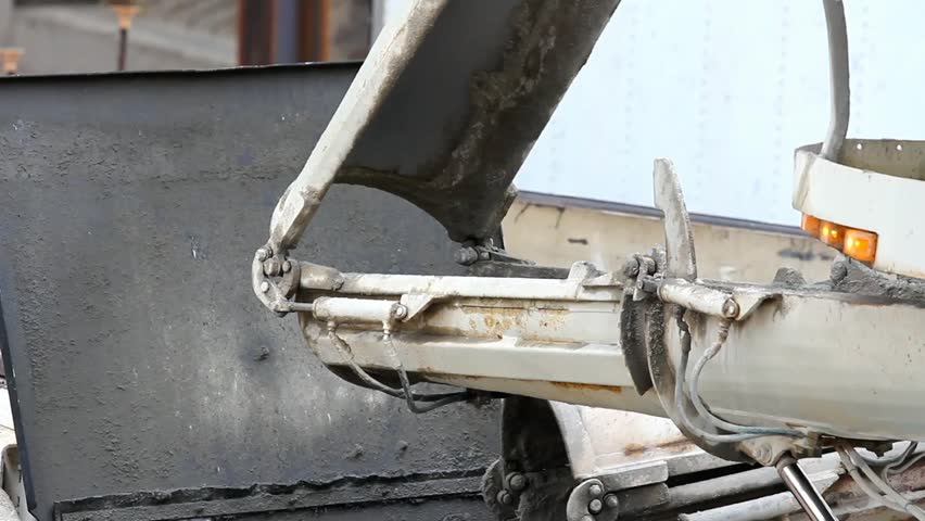 Concrete Mixer Truck Chute Shakes And Drips Wet Concrete