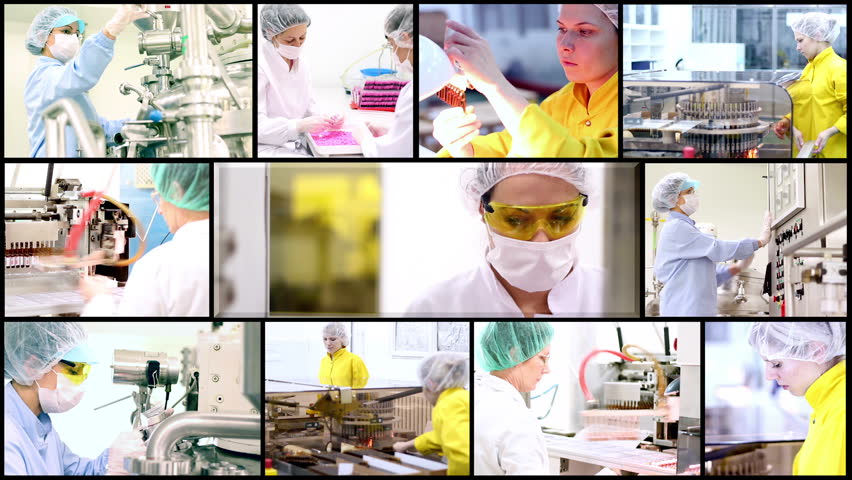 Pharmaceutical Concept.
Montage collection of clips showing pharmaceutical workers at work. HD1080p. 