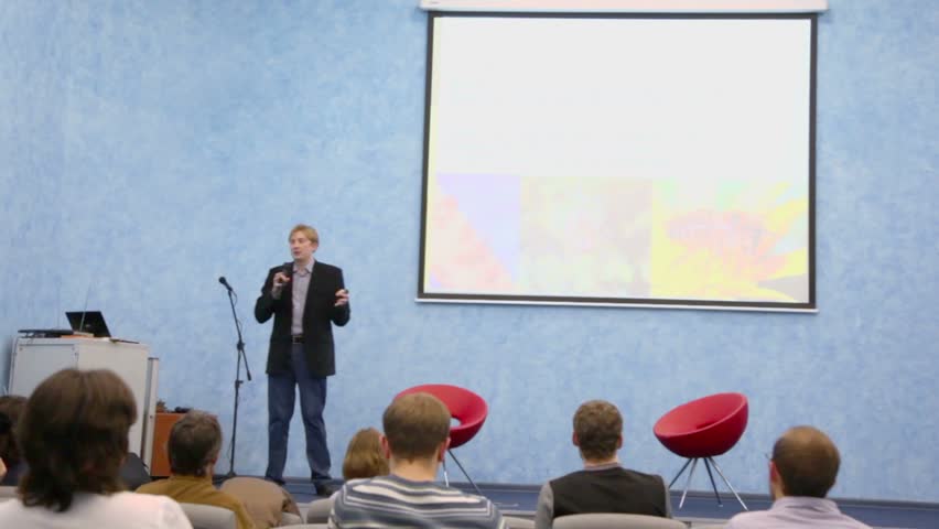 MOSCOW - DEC 1: Lector Stanislav Kozlovsky speak about rules in web journalism during event in Russian State Library for Youth, open event, Dec 1, 2011, Moscow, Russia.