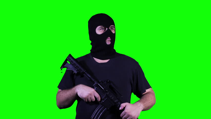 Man in Mask with Gun Watching Greenscreen 3

Gun used : Airsoft Colt M4A1
Footage was shot against green screen and is keyed out
The bg is pure green removing it is easy.
Green spills are removed