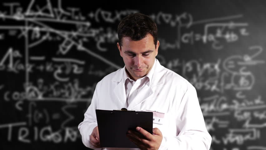 Scientist Checking Documents Scientific Mathematics Background
