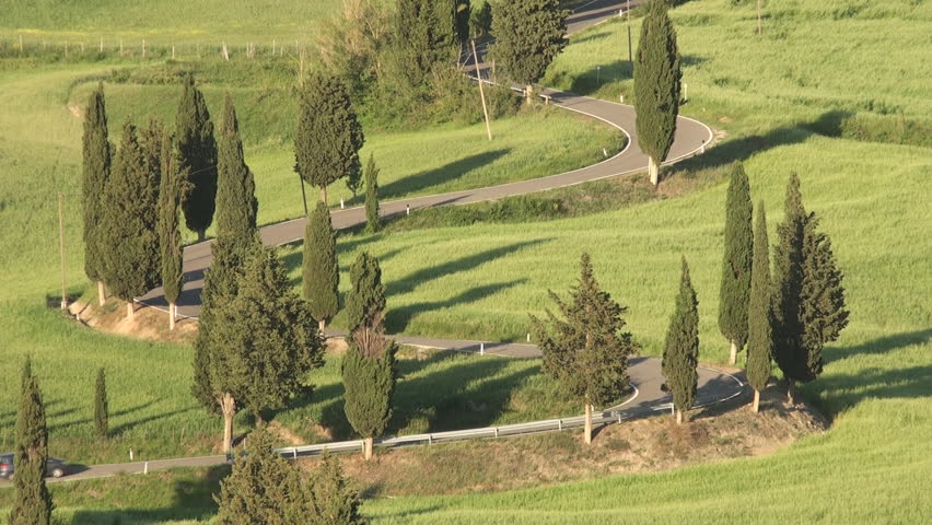 Detail of winding road near Monticchiello in Tuscany. Italy