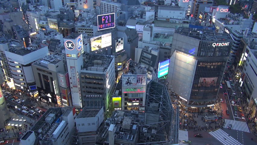 TOKYO - 10 APRIL 2012, Fast motion of Aerial view of Tokyo in twilight