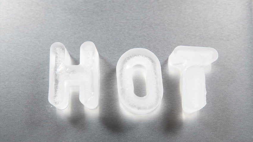 The word Hot in ice letters, melting, time lapse