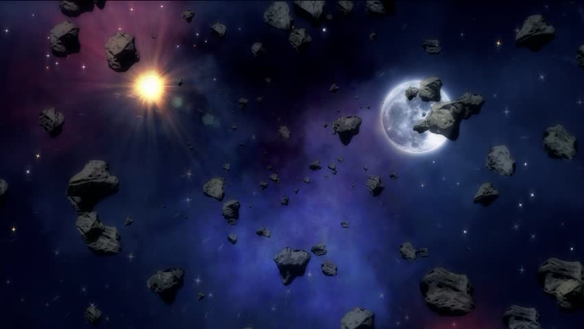 Asteroids field in the galaxy animation