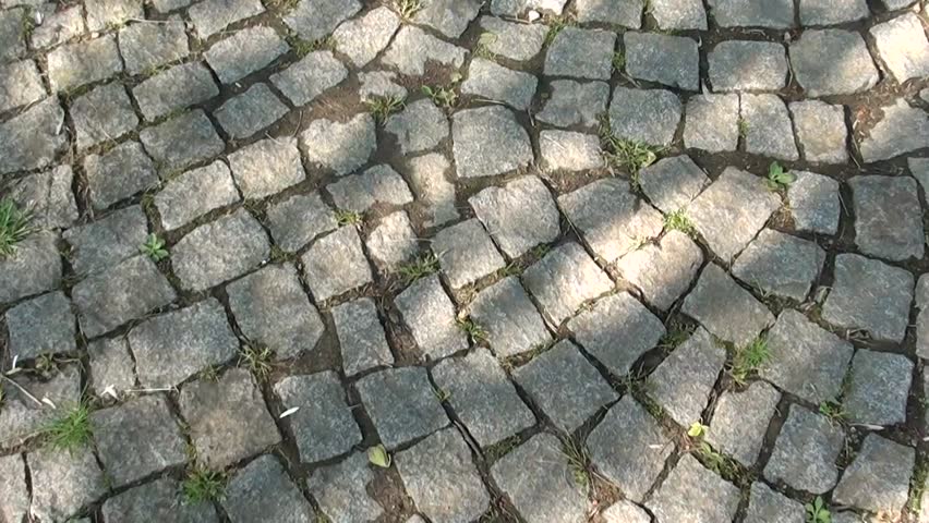 walking along a stone pavement
