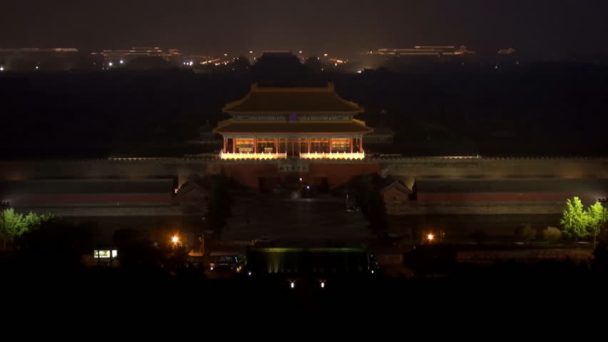 BEIJING, CHINA - APRIL 25, 2012,Fast motion of Aerial view of Forbidden City by night, Beijing, China