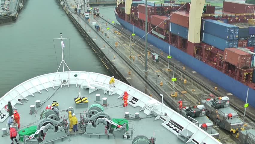 Cruise ship sailing in Panama channel