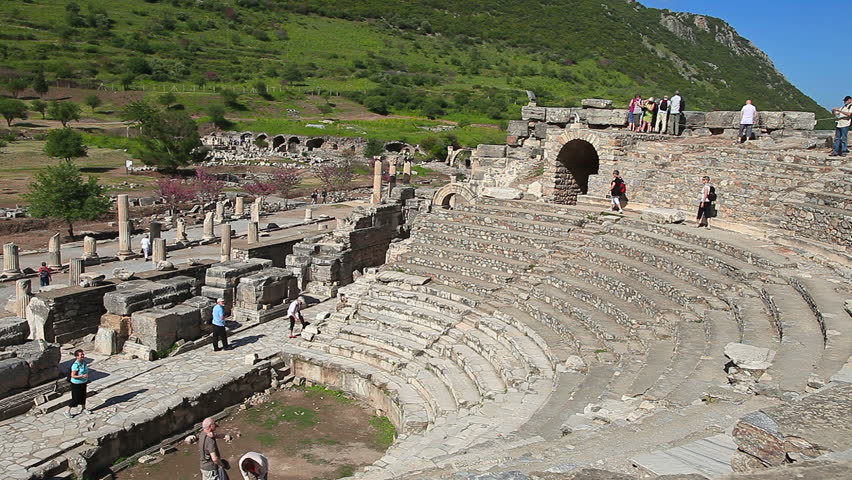 EPHESUS, TURKEY - JUNE 10: Tourists visit Odeion in the Ephesus amphitheater on June 10, 2012