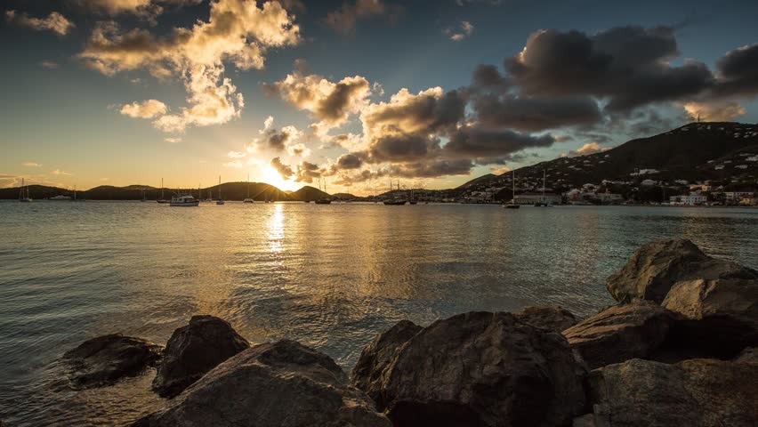 Sunrise over Harbor in St Thomas, USVI