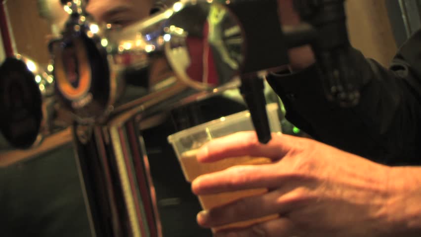 Barman Pouring Pint of Beer / Lager - Close Up, Nightlife, Alcohol