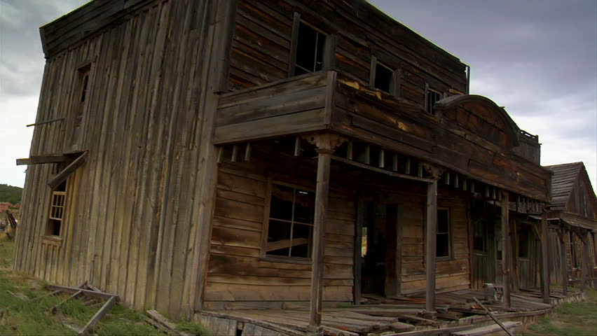 Steadicam shot of old West town 
