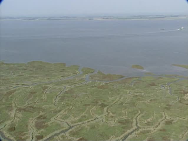 Drowned Land of Saeftinghe in Western Scheldt delta, The Netherlands. The Western Scheldt is an important shipping route to the Port of Antwerp, Belgium.