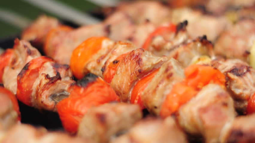 HD720p24 Shashlik cooking over an open fire