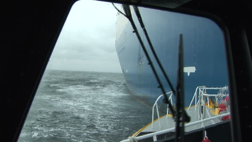 View of roll on roll off cargo ship from Pilot boat
