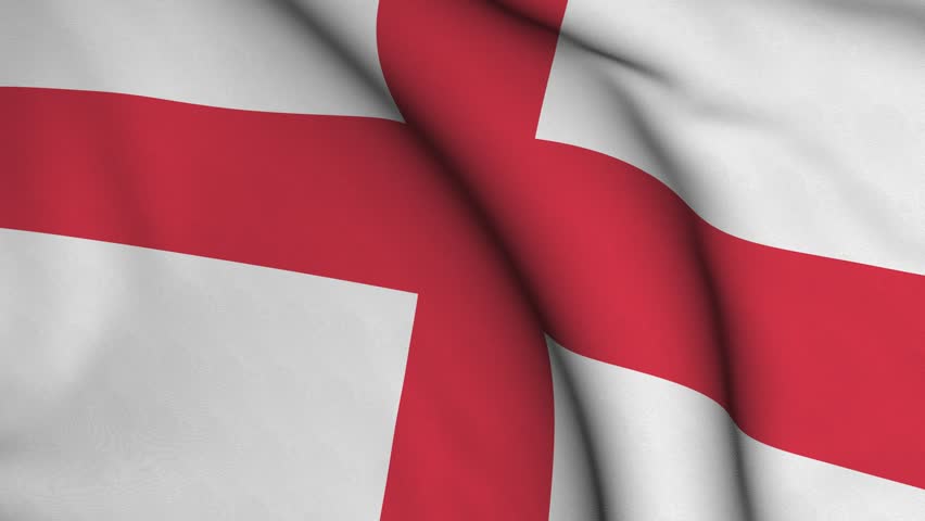 Seamless looping high definition video closeup of the English flag with accurate design and colors and a detailed fabric texture.