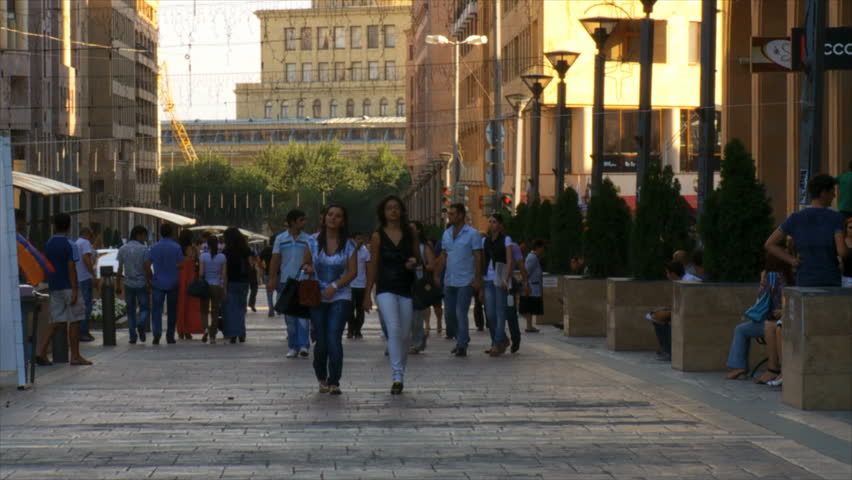Yerevan, Armenia - CIRCA 2012: Armenian people walking at Northern avenue, 