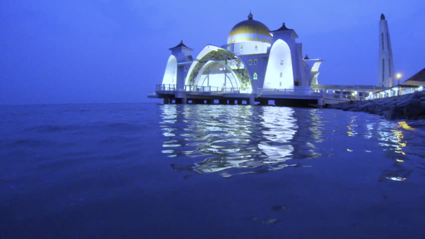 water level view of  Selat Mosque in Malacca island Malaysia also known as Malacca Straits mosque