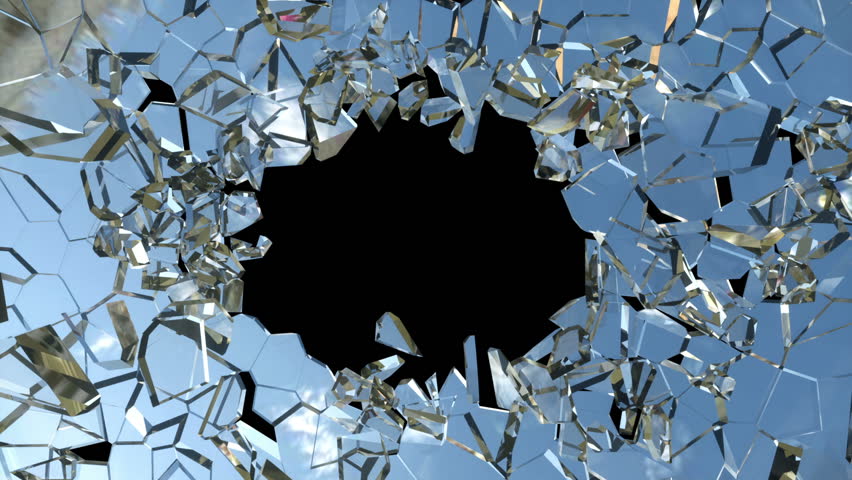 Bullet hole: Shattered glass with slow motion. Alpha is included