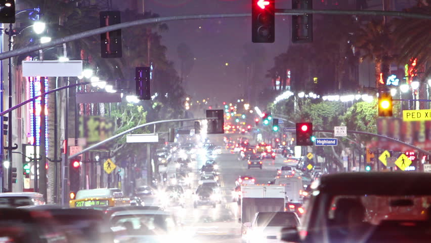 LOS ANGELES - MAY 24: Time lapse of Hollywood boulevard traffic at night, on May 24, 2012 in LOS ANGELES